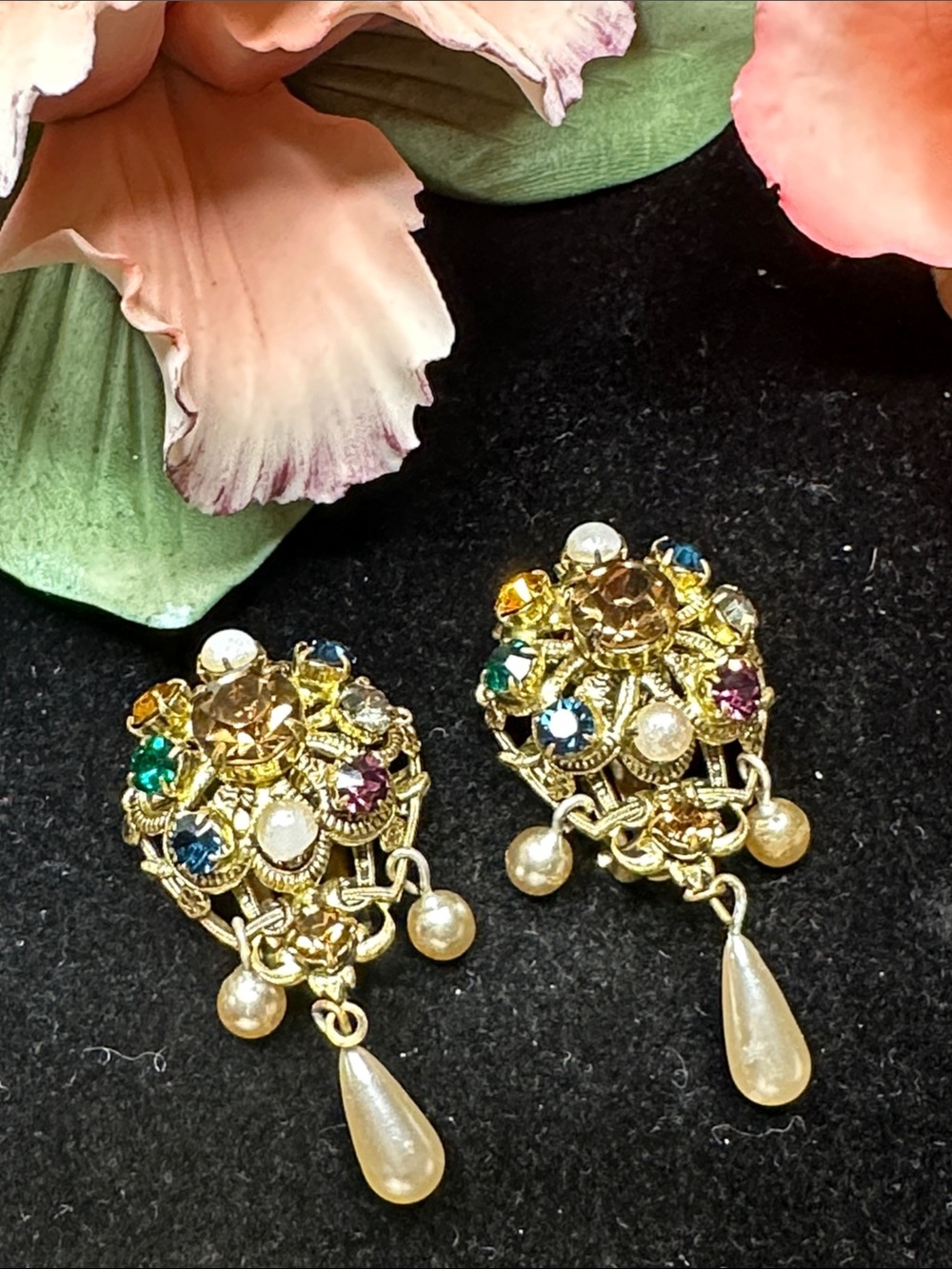 Gold-Tone Multistone Drop Earrings with Pearls - Women Jewelry